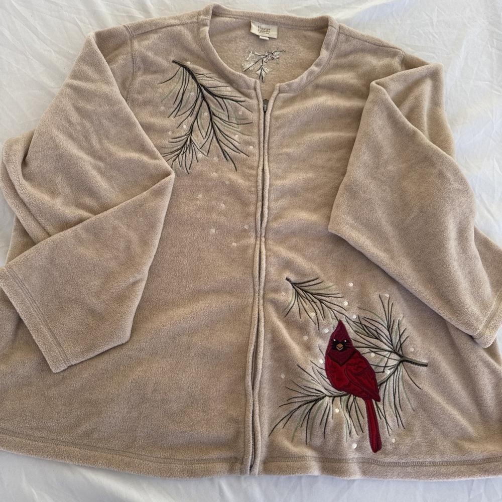 Baxter & Wells Cardinal Embroidered  Whimsical Grandmacore Zip Front‎ Shacket 2X